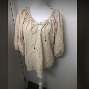 Nymane Handmade Cotton Embroidered Peasant Blouse Top Sz M